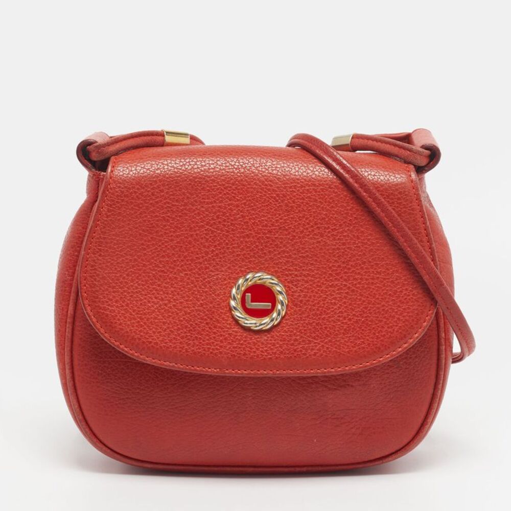 Lancel Logo Flap Red Leather Crossbody Bag